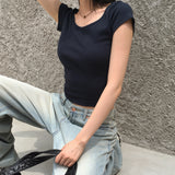 Desa バックスリットリボンVネック半袖Tシャツ