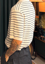 Loose-fitting striped collar short sleeve 3COLOR