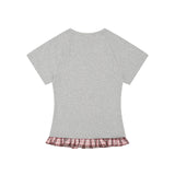 ハートレタリングチェックフリルTシャツ 232394043