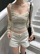 シュガーデイリーフリルレーススリーブレストップ