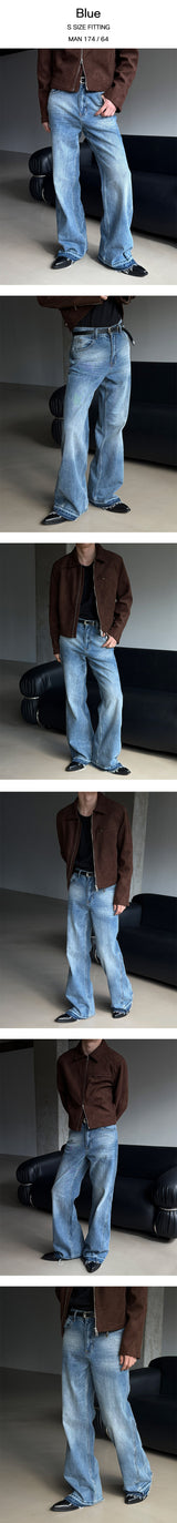 [Unisex] Fade cutting long flare denim pants