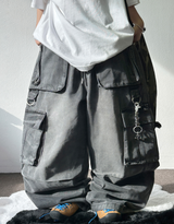 D-RING ZIPPER CARGO BALLOON PARACHUTE LONG PANTS🪽🩵🖤 - 2 COLORS