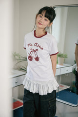 26SS★ チェリーキャッツクロップリンガー半袖Tシャツ