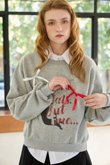  CHARLOTTE CAT RIBBON SWEATSHIRT / MELANGE