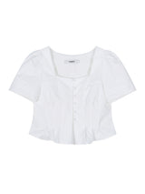 スクエアネックコットンブラウス (White)