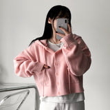 Ond Cropped Pocket Hooded Knit Cardigan