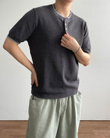 Tonal Layered Henley Neck Knit