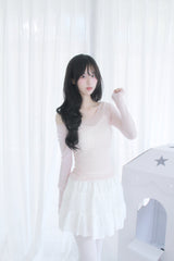 See-through layered lovely t-shirt