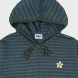[UNISEX] Flower Dot Embroidery Knit Stripe Hooded Zip-up