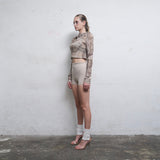 Cowl Neck Cropped Hooded Top [Beige]