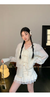 Lily frill shirring lace skirt