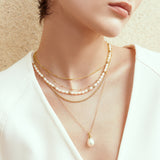 Natural Freshwater Pearl 925 Silver + 14k gold plating Necklace N058-02G