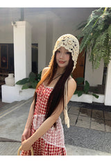 Red cherry checkered lace sleeveless long dress