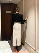 Tiv Frill Color Matching Velvet Blouse