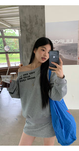off-shoulder lettering sweater long-sleeved sweatshirt