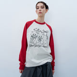 RIBBON CATS RAGLAN LONG SLEEVE-RED