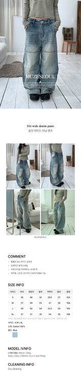 Slit wide denim pants