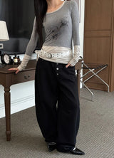 Button cotton wide pants(4color)
