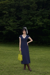 VINTAGE LACE-TRIM POLKA DOT MAXI DRESS