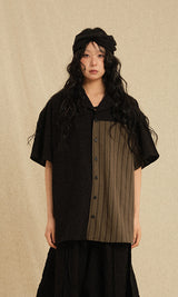 Ethnic Coloring Open Collar Shirts Black (Ver. 26ss)