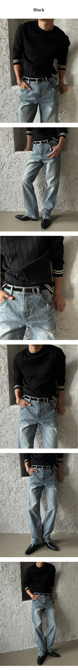 [MUSCLE FIT] LIne round neck knit(3color)