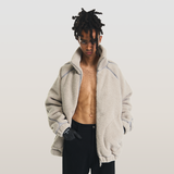 RELABEL 23AW Double Layer Line Deconstructed Fabric Patchwork Faux Lambswool Down Jacket