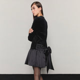 Bow Belted Peplum Velvet Mini Dress _ Black
