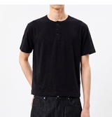 Slub Henley Neck Crop T-shirt Black