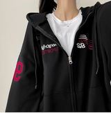 Moco Number Patch Embroidery Overfit Two Way Hooded Zip-Up