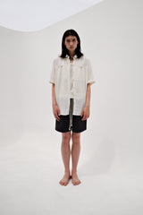 Linen crinkle half shirt, Ivory