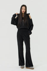 Shoulder Cutout Crop Hooded Zip-Up, Black