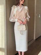 Liang Satin Tie Color Matching Puff Blouse