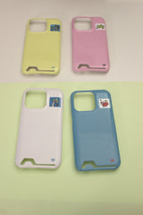 home square patch card pocket phone case pink
