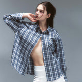 ボーイフレンド ルーズフィット シャツ Blue Check