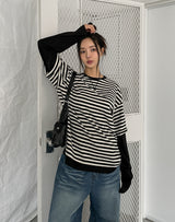 オドストライプレイヤードTシャツ