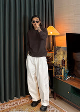 A-line Curved Wide Cotton Pants 3COLOR