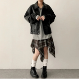 Hial Hem Unbalanced Line Check Banding Skirt