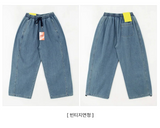 Foton waist banding side incision fleece denim wide pants