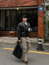 Twill curved wide cargo pants
