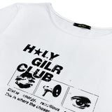 OFF-SHOULDER HOLY GIRL CLUB GRAPHICS SHORT-SLEEVED T-SHIRT_WHITE
