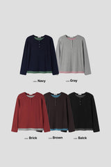 Henley neck layered long sleeves