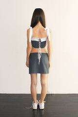 RIBBON PIN STRIPE LOW WAIST WRAP MINI SKIRT / GRAY