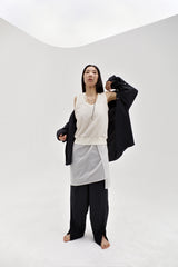 Linen oval neck knit, Cream