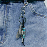 navajo feather & beads keyring black