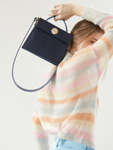 LAZEL MINI CROC shoulder leather bag / Wani Navy