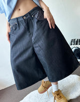 Teki Check Pocket Wide Denim Bermuda Shorts 2color