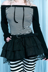 Stripe color off-shoulder T-shirt