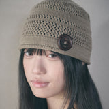 knit button beanie beige