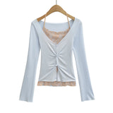 Lace Layered Slit Ribbon Top