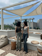 Lace frill front button ribbed sleeveless top (4 colors)